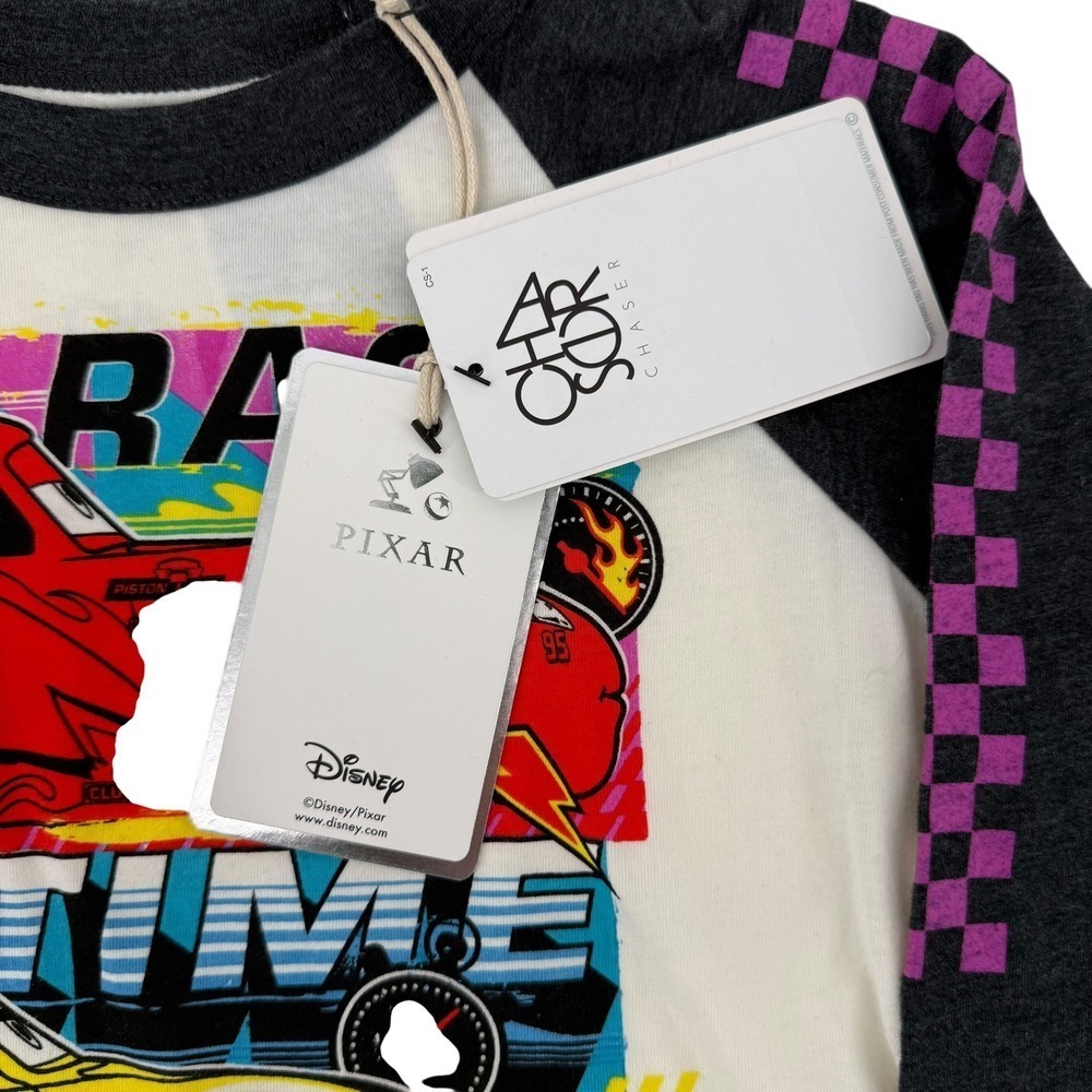 NWT Chaser Disney Pixar‎ Cars Lightning McQueen Raglan T Shirt Kids Size 6 - Picture 2 of 5